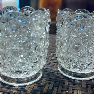 Elegant Vintage Crystal Glass Candle Holders or Toothpicks Holders